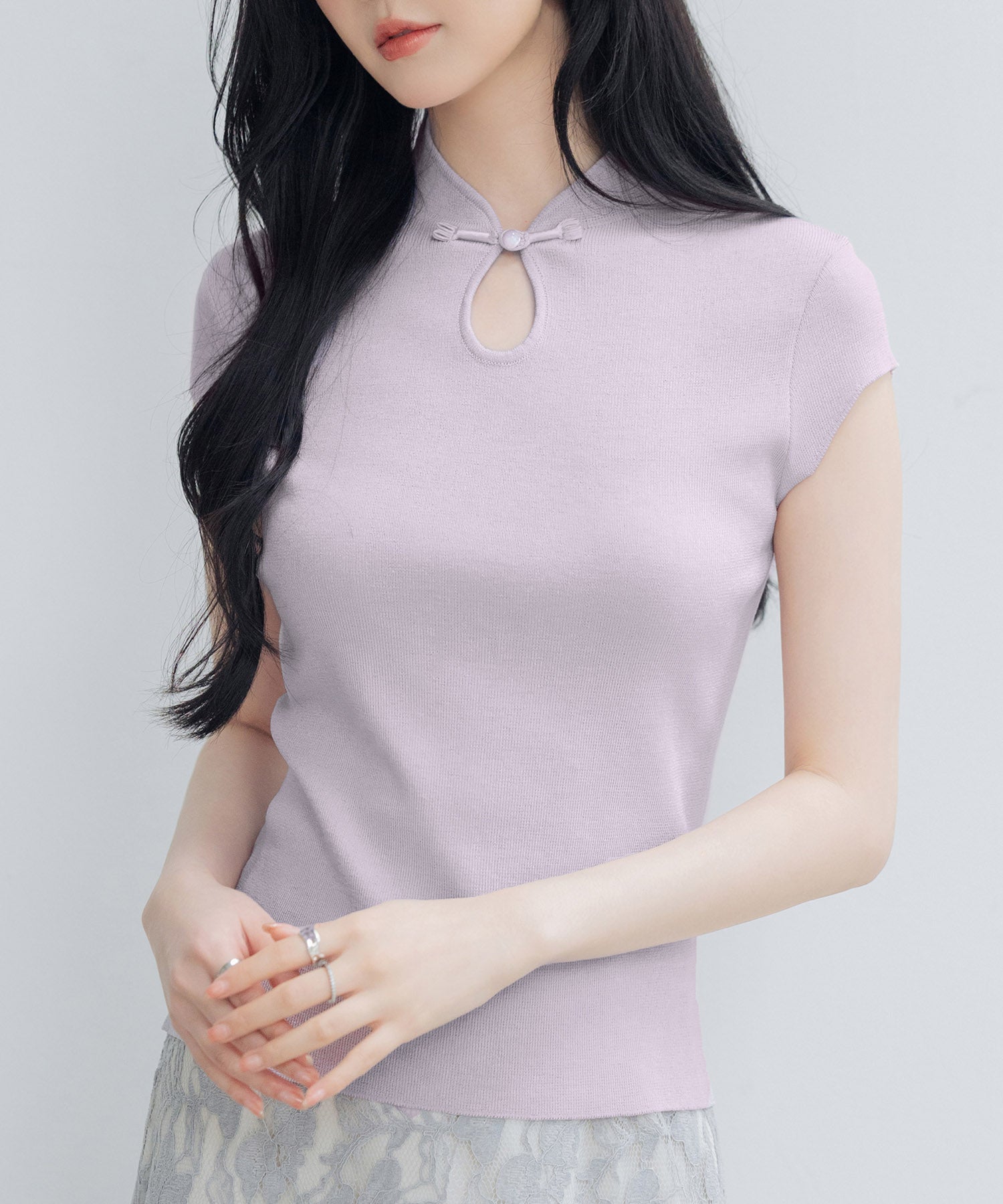 デコルテ涙開きフレンチスリーブニットsdp8005 ラベンダー