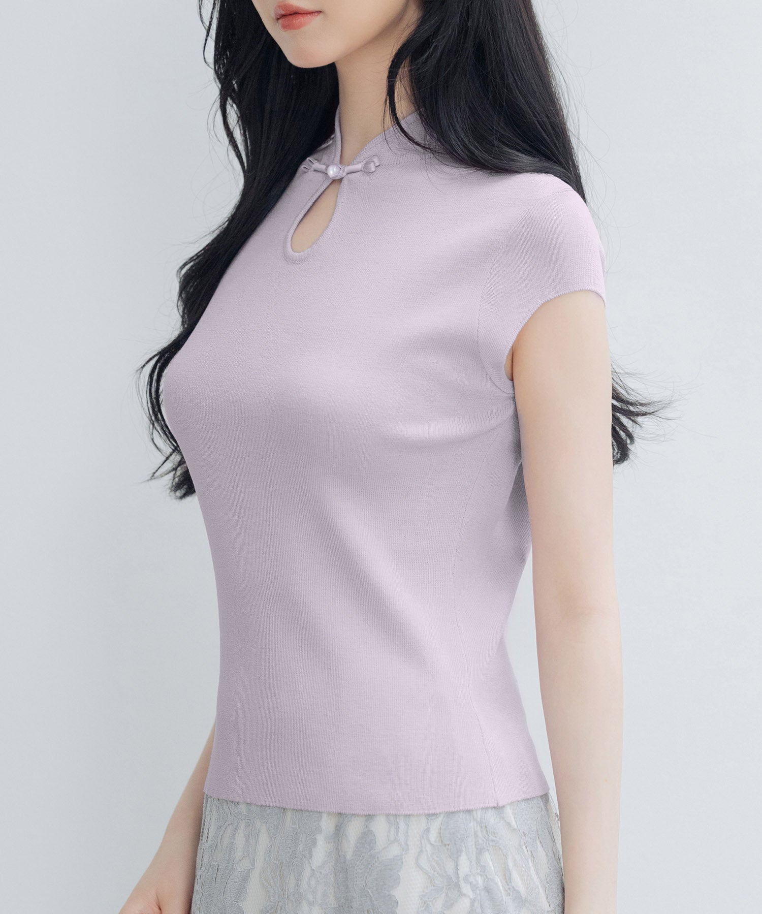 デコルテ涙開きフレンチスリーブニットsdp8005 ラベンダー