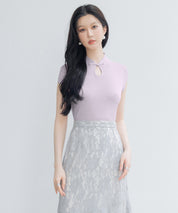 デコルテ涙開きフレンチスリーブニットsdp8005 ラベンダー