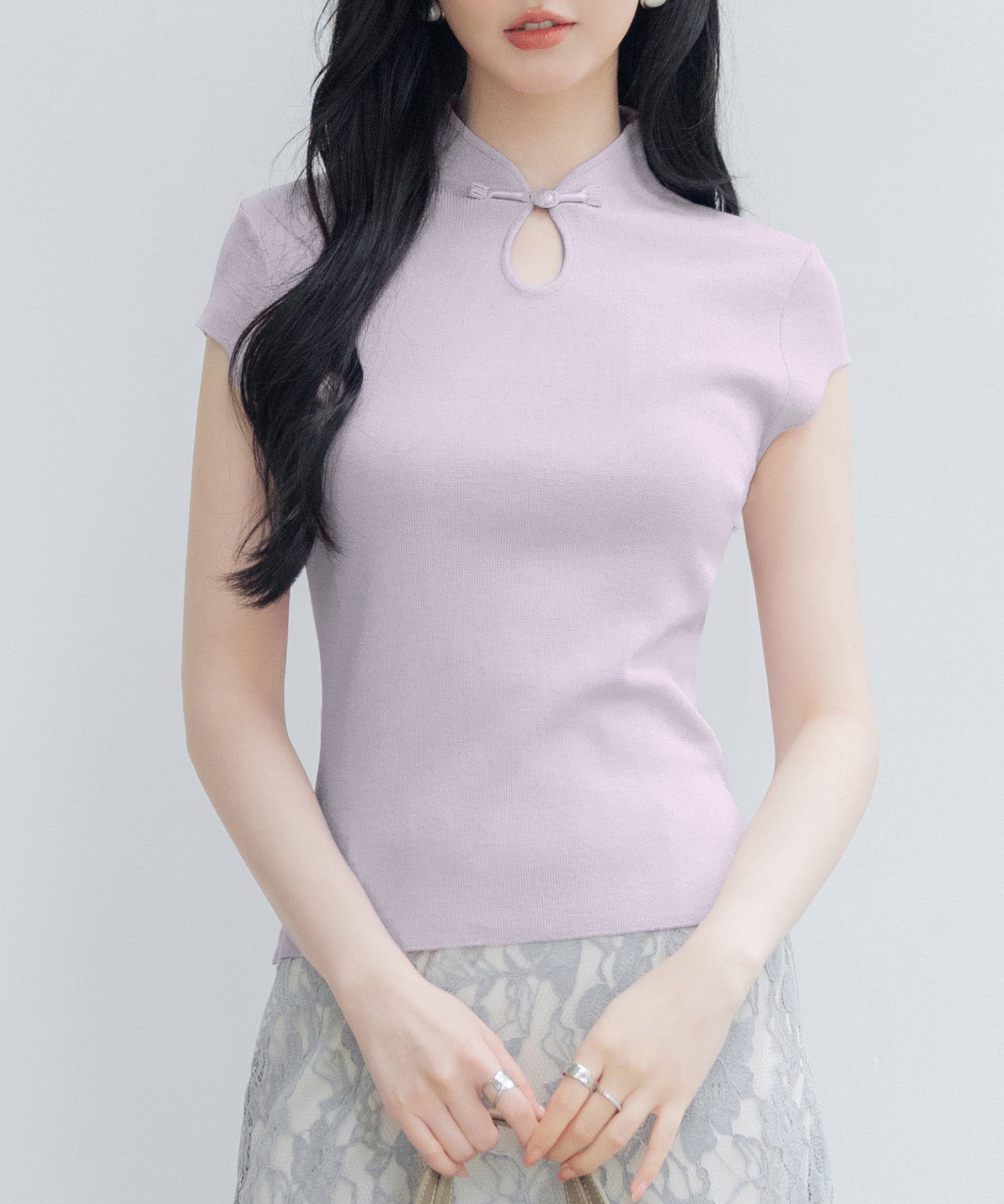 デコルテ涙開きフレンチスリーブニットsdp8005 ラベンダー