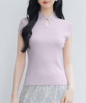 デコルテ涙開きフレンチスリーブニットsdp8005 ラベンダー