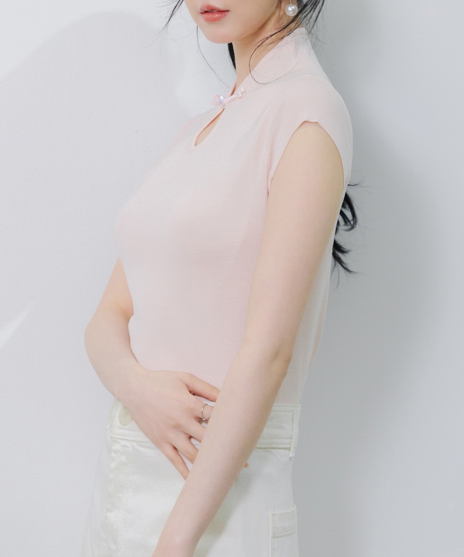 デコルテ涙開きフレンチスリーブニットsdp8005 ピンク