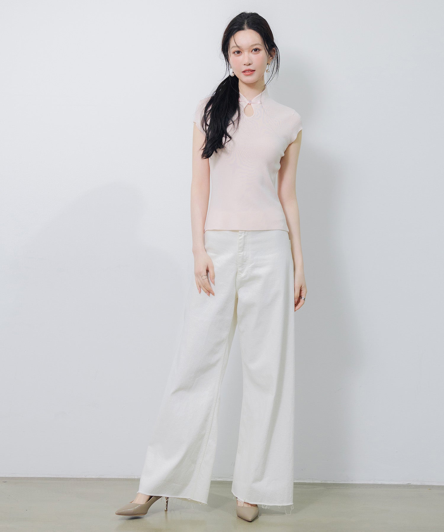 デコルテ涙開きフレンチスリーブニットsdp8005 ピンク