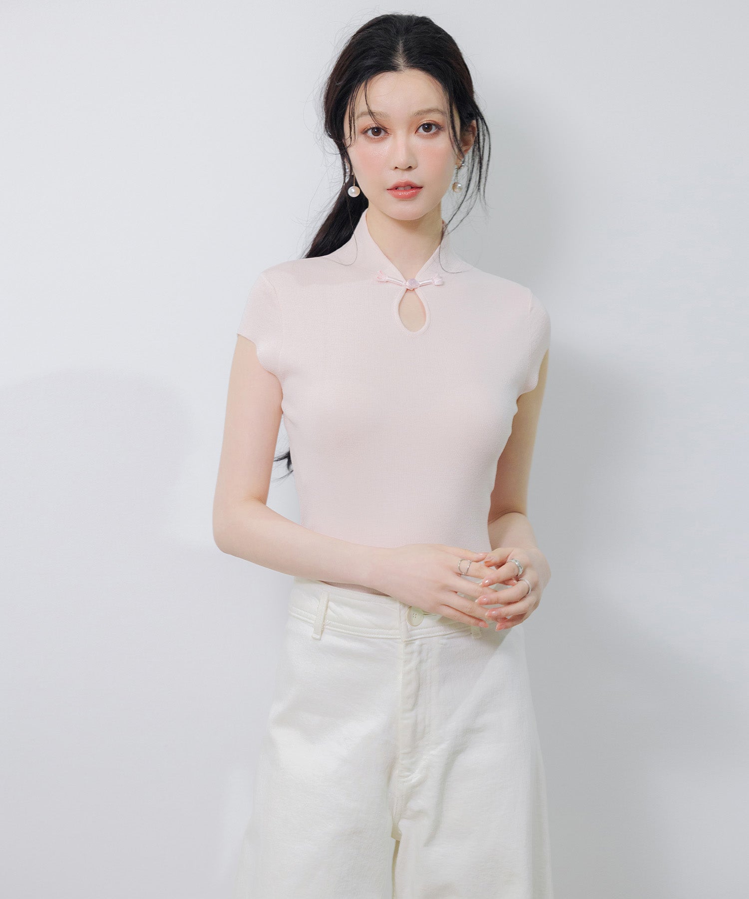 デコルテ涙開きフレンチスリーブニットsdp8005 ピンク