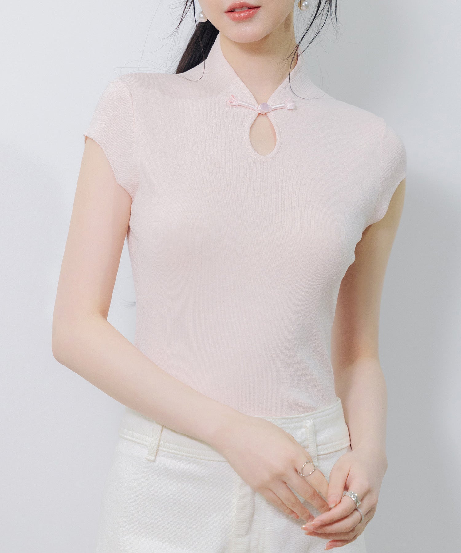 デコルテ涙開きフレンチスリーブニットsdp8005 ピンク