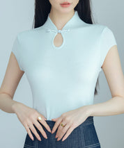 デコルテ涙開きフレンチスリーブニットsdp8005 ブルー