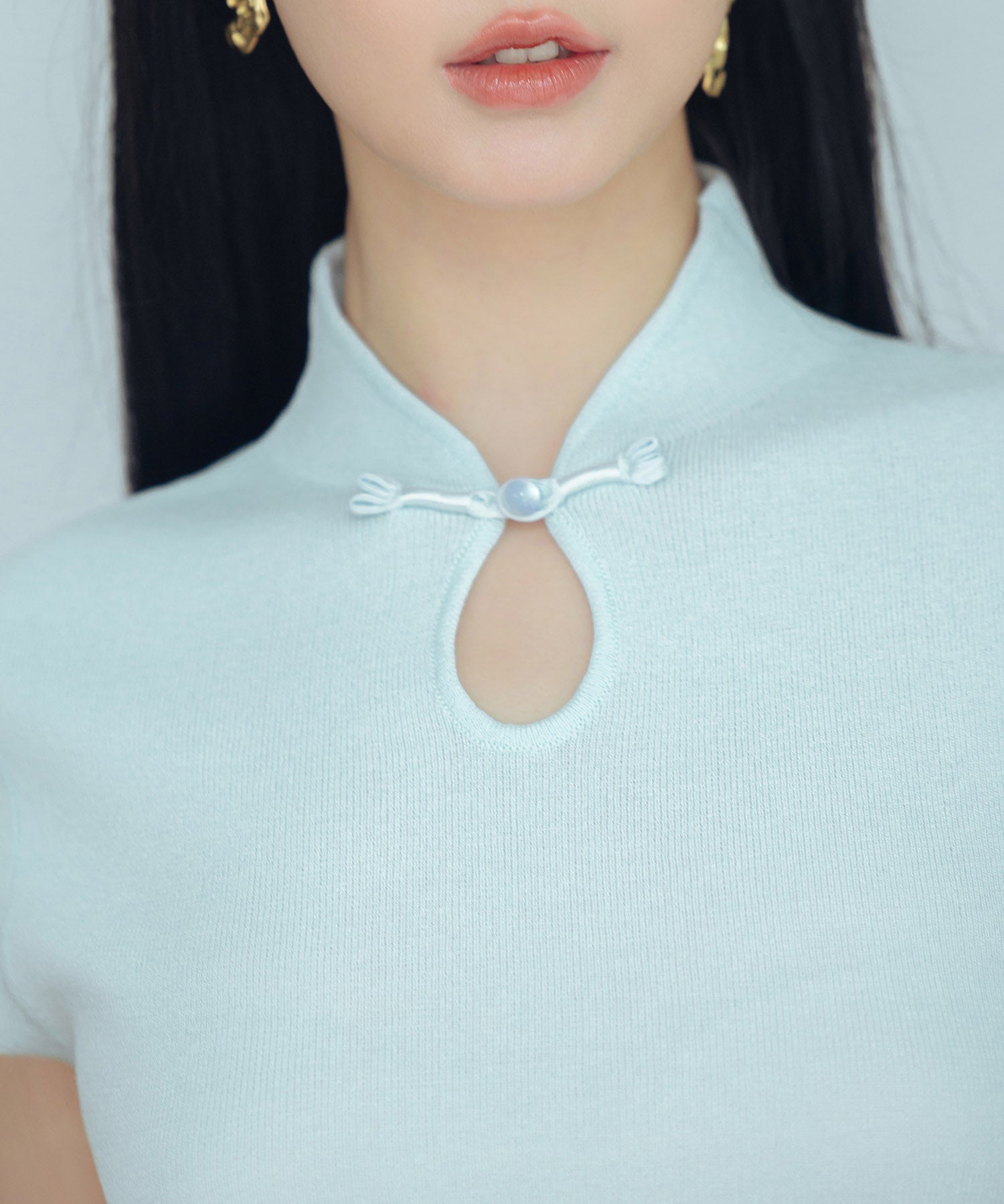 デコルテ涙開きフレンチスリーブニットsdp8005 ブルー