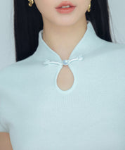 デコルテ涙開きフレンチスリーブニットsdp8005 ブルー