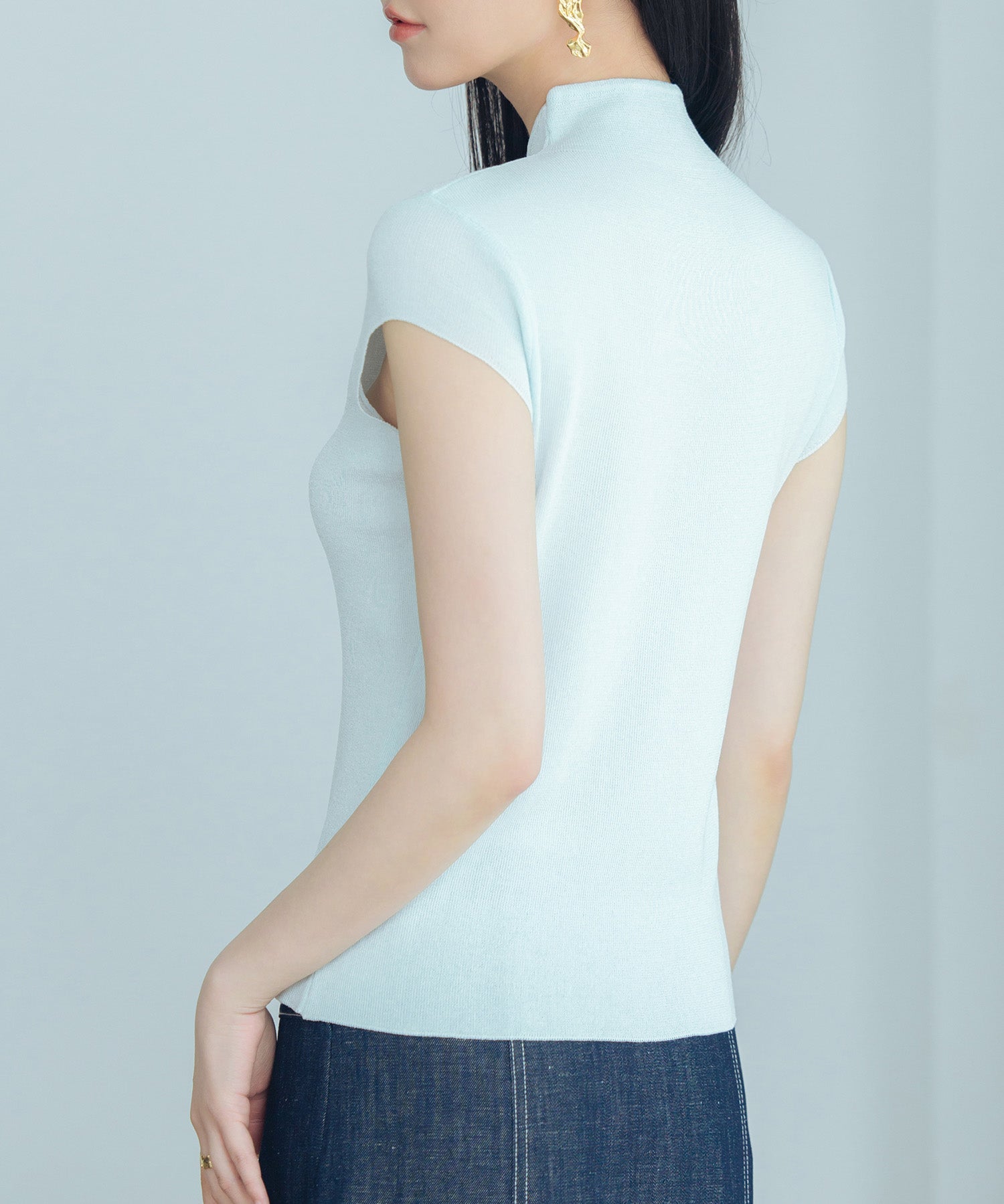 デコルテ涙開きフレンチスリーブニットsdp8005 ブルー