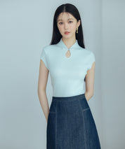 デコルテ涙開きフレンチスリーブニットsdp8005 ブルー