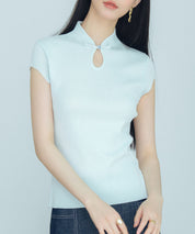 デコルテ涙開きフレンチスリーブニットsdp8005 ブルー