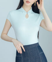 デコルテ涙開きフレンチスリーブニットsdp8005 ブルー