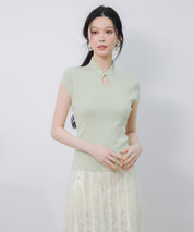 デコルテ涙開きフレンチスリーブニットsdp8005 グリーン