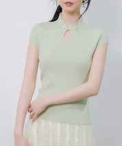 デコルテ涙開きフレンチスリーブニットsdp8005 グリーン