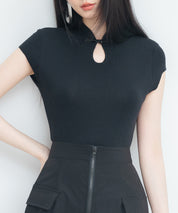 デコルテ涙開きフレンチスリーブニットsdp8005 ブラック