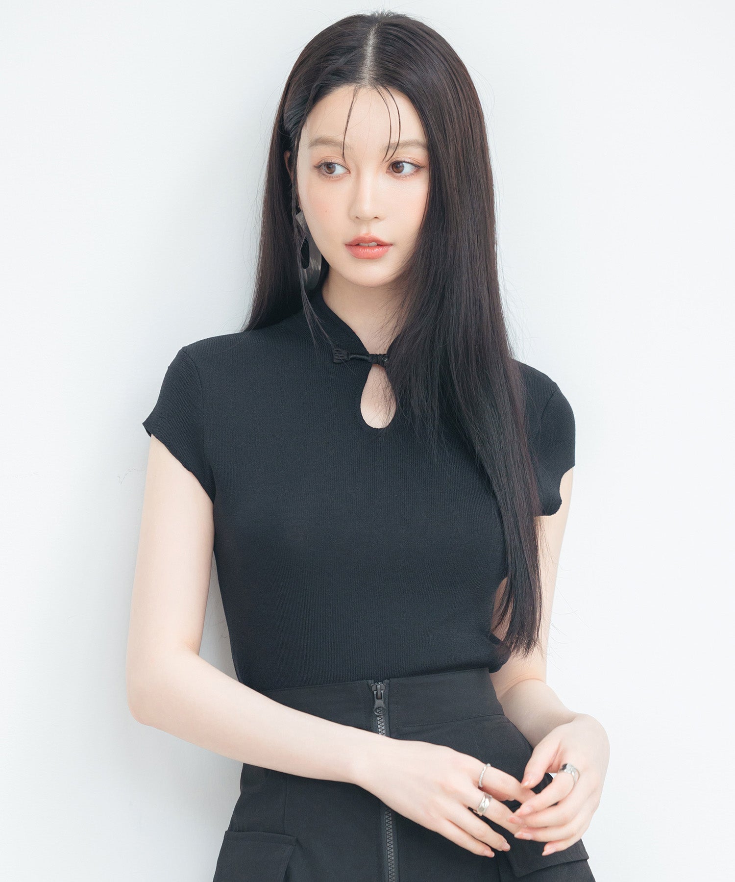 デコルテ涙開きフレンチスリーブニットsdp8005 ブラック