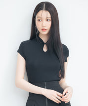 デコルテ涙開きフレンチスリーブニットsdp8005 ブラック