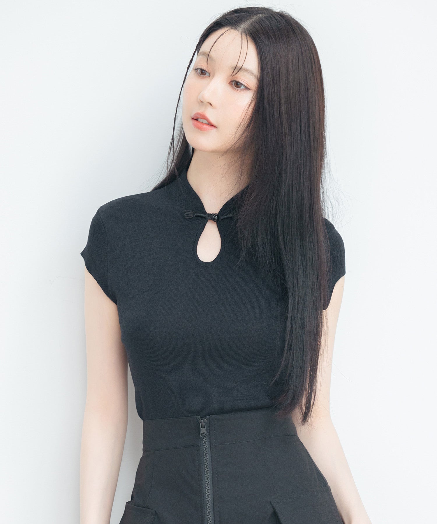 デコルテ涙開きフレンチスリーブニットsdp8005 ブラック