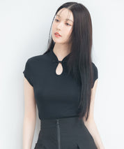 デコルテ涙開きフレンチスリーブニットsdp8005 ブラック