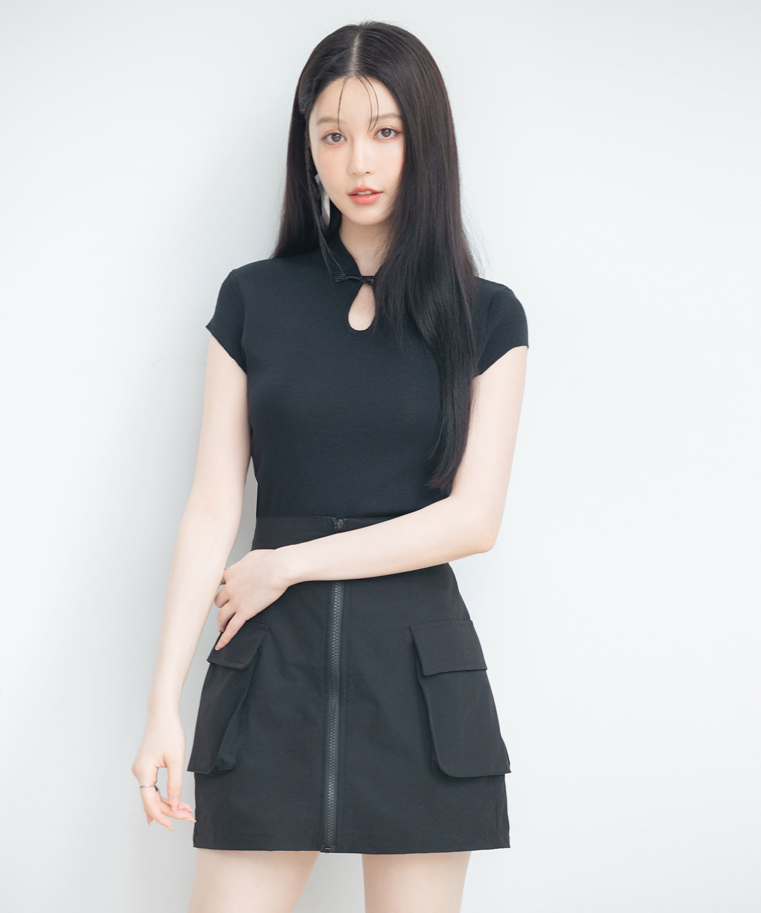 デコルテ涙開きフレンチスリーブニットsdp8005 ブラック