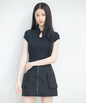 デコルテ涙開きフレンチスリーブニットsdp8005 ブラック