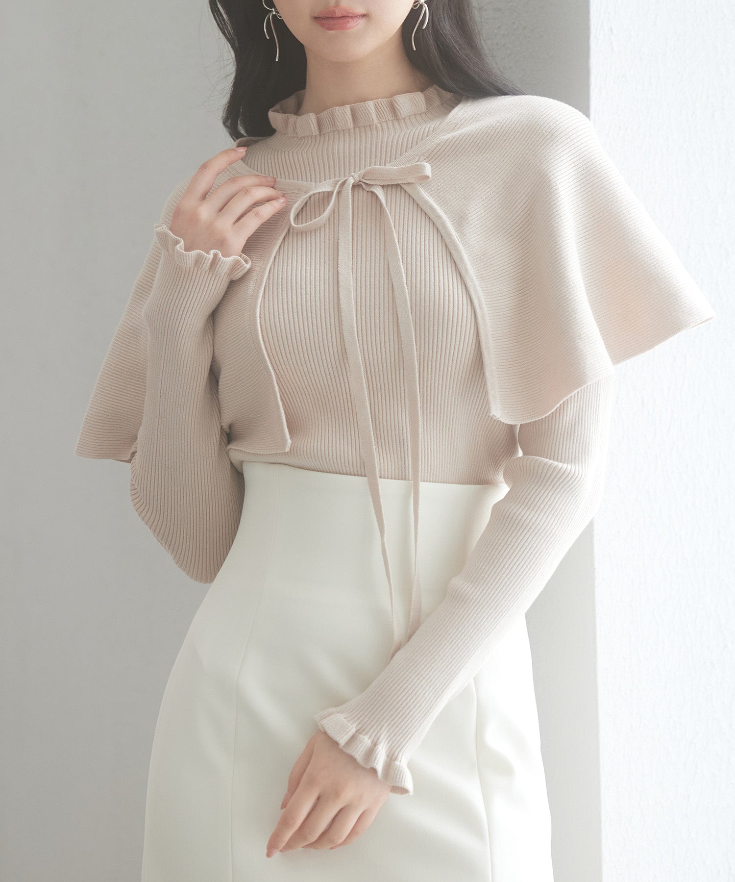 ケープカラーボレロとニット2点セットsdp8006 ベージュ