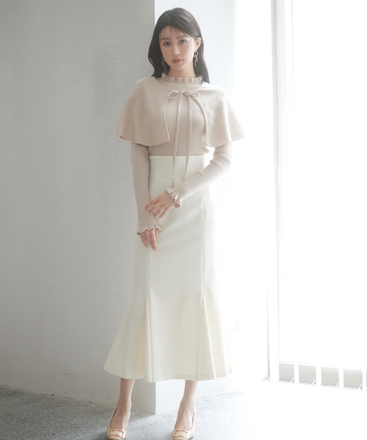 ケープカラーボレロとニット2点セットsdp8006 ベージュ