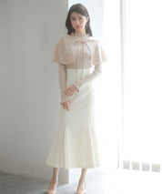 ケープカラーボレロとニット2点セットsdp8006 ベージュ