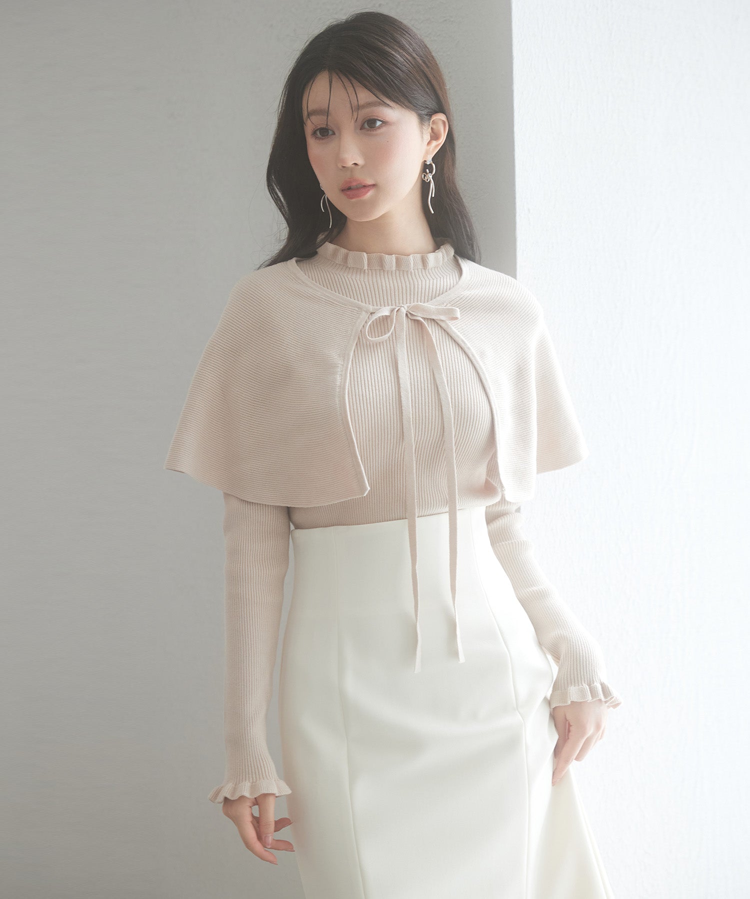 ケープカラーボレロとニット2点セットsdp8006 ベージュ