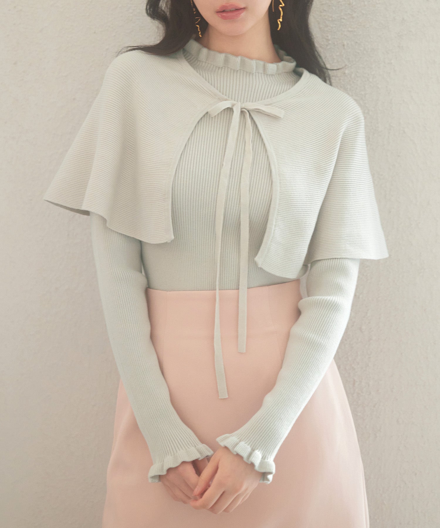 ケープカラーボレロとニット2点セットsdp8006 グレー