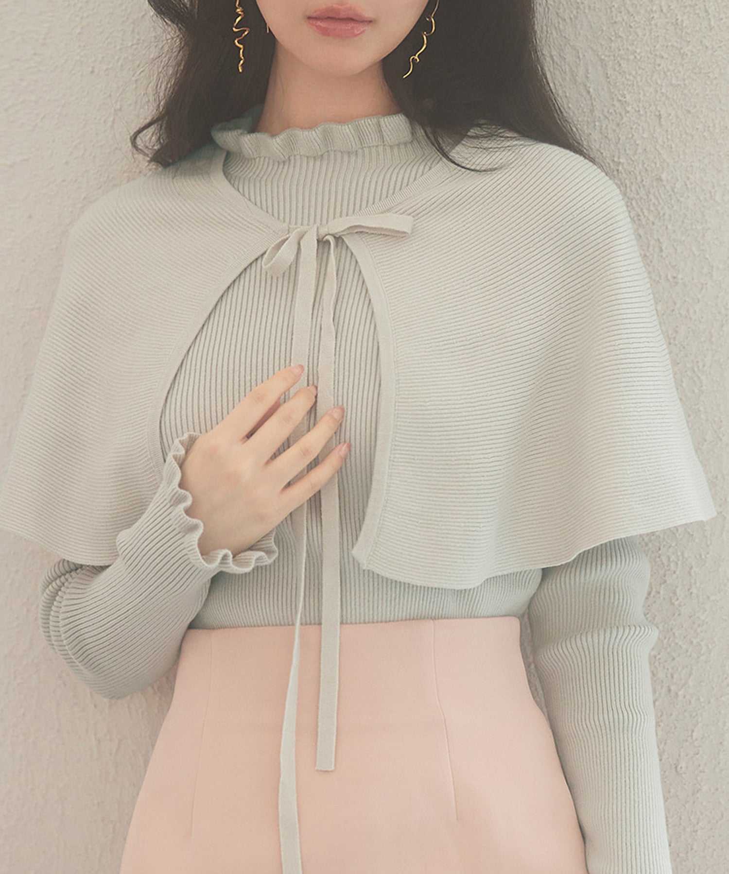 ケープカラーボレロとニット2点セットsdp8006 グレー