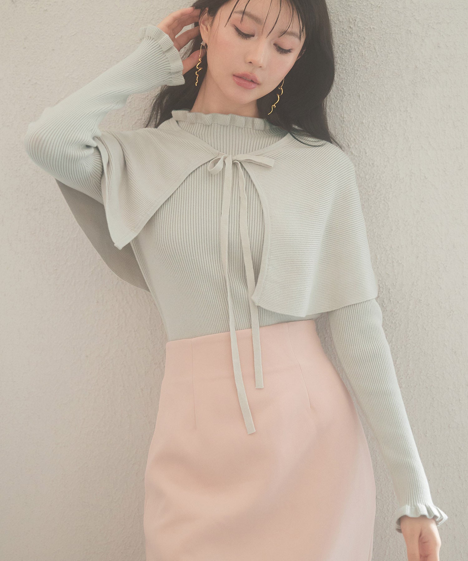 ケープカラーボレロとニット2点セットsdp8006 グレー