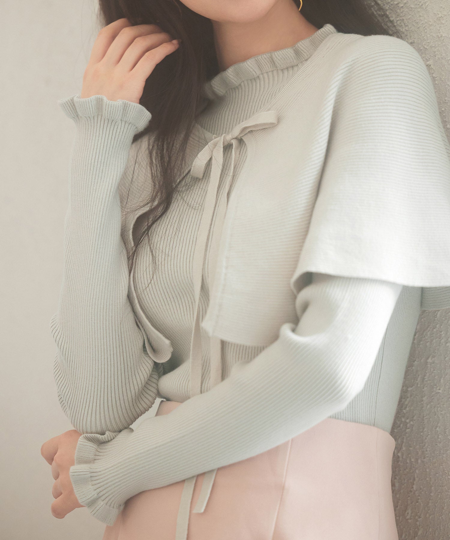 ケープカラーボレロとニット2点セットsdp8006 グレー