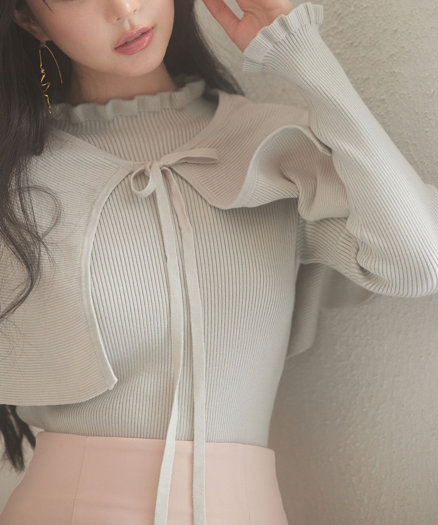 ケープカラーボレロとニット2点セットsdp8006 グレー