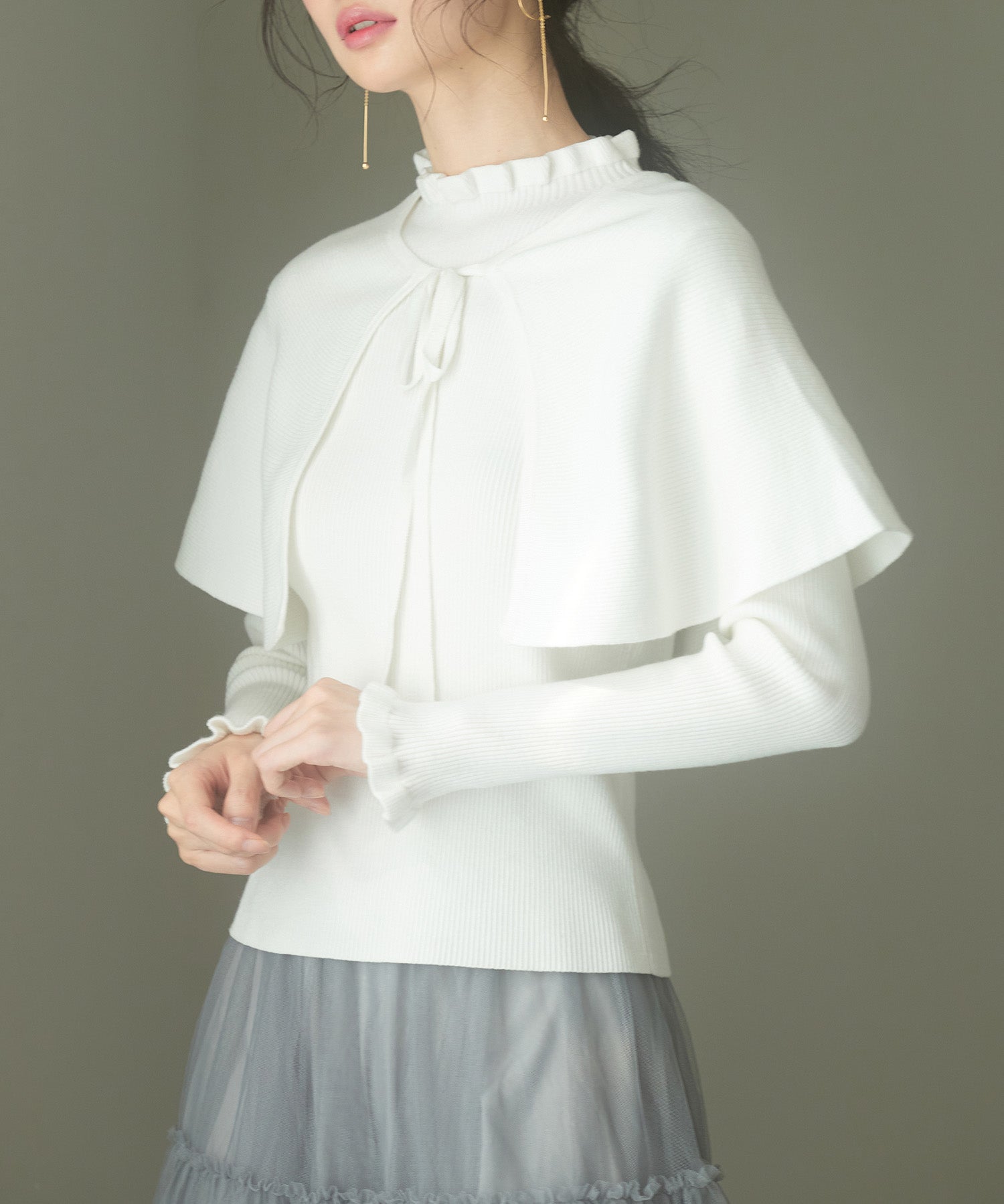 ケープカラーボレロとニット2点セットsdp8006 アイボリー