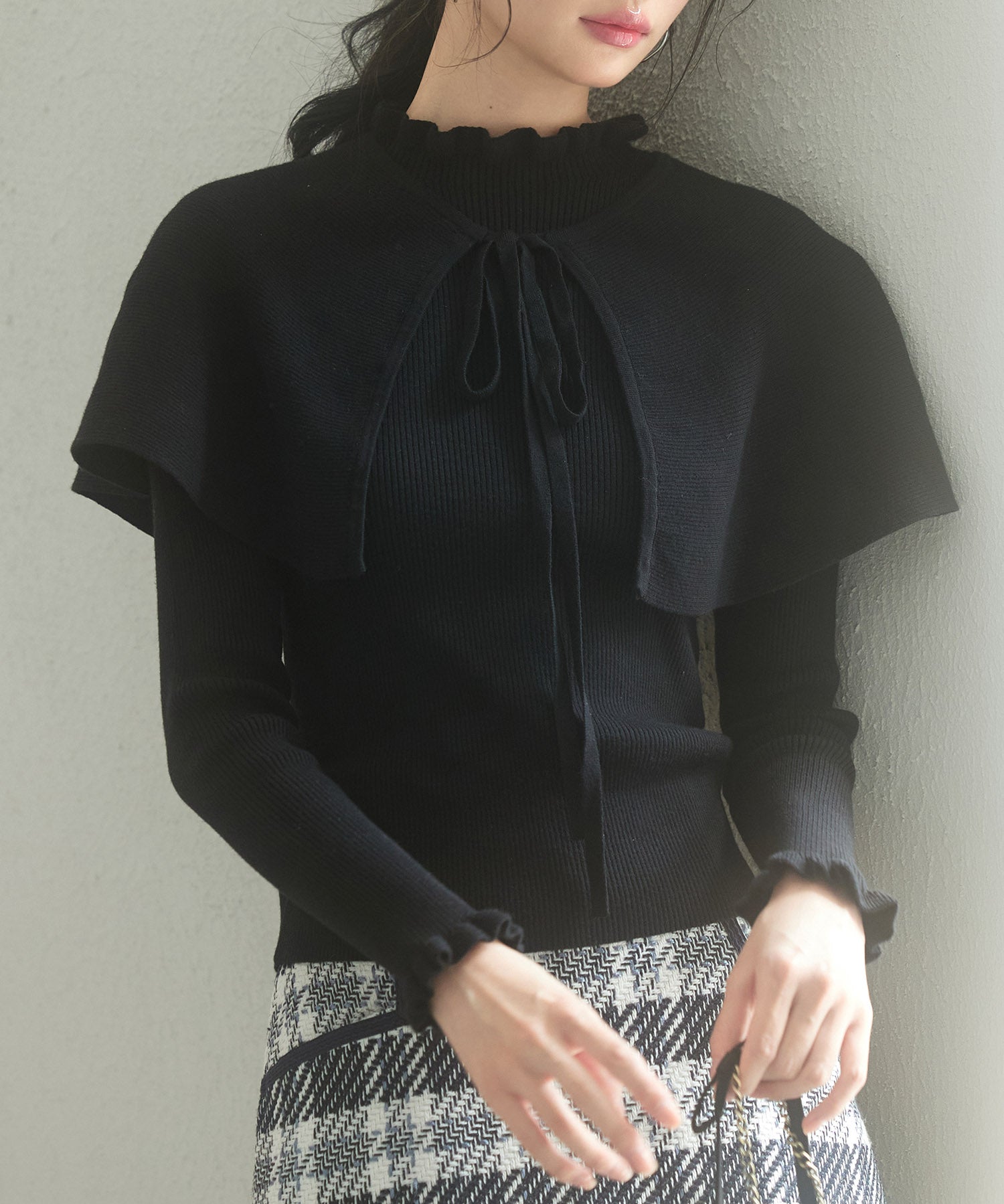 ケープカラーボレロとニット2点セットsdp8006 ブラック