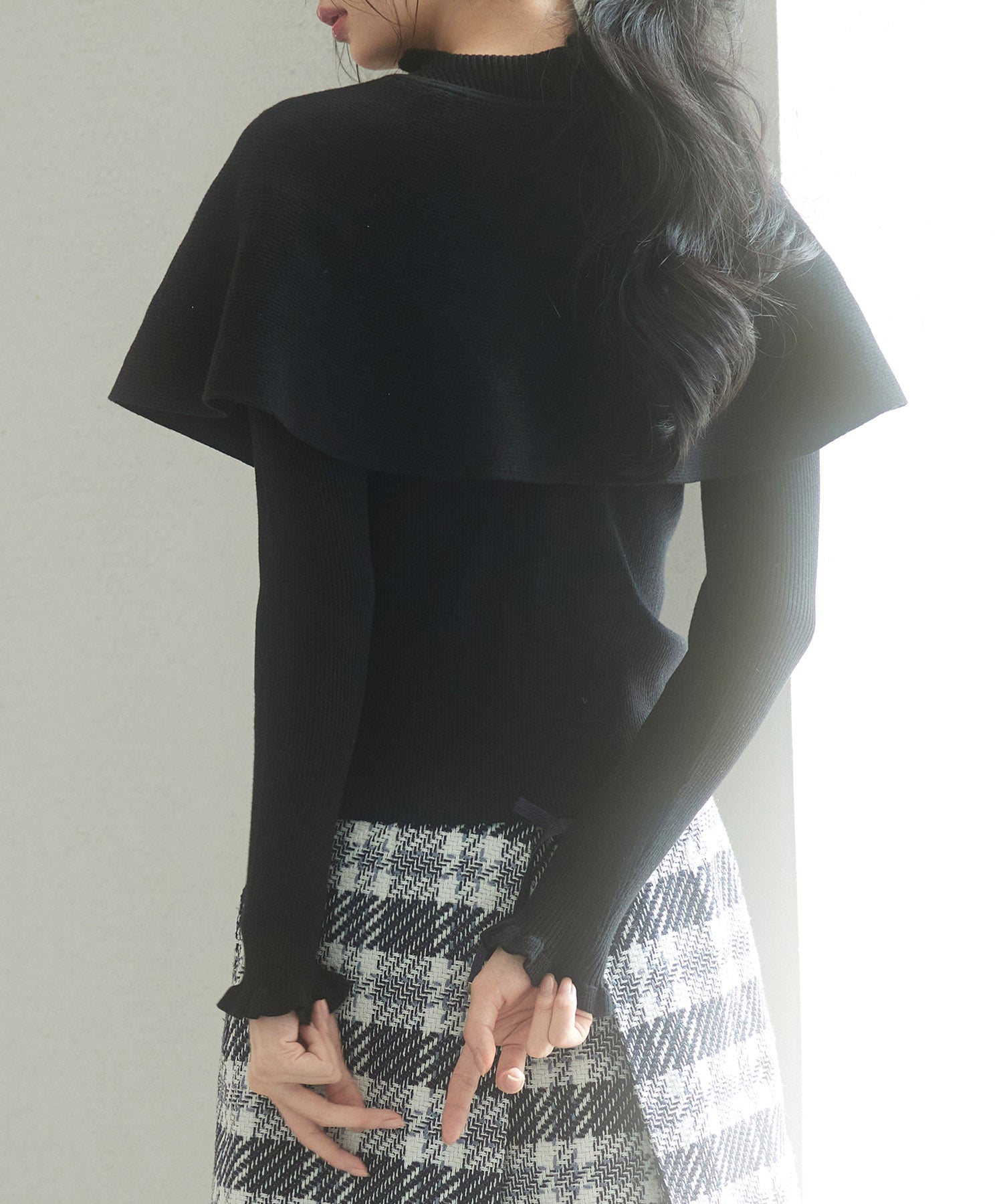 ケープカラーボレロとニット2点セットsdp8006 ブラック