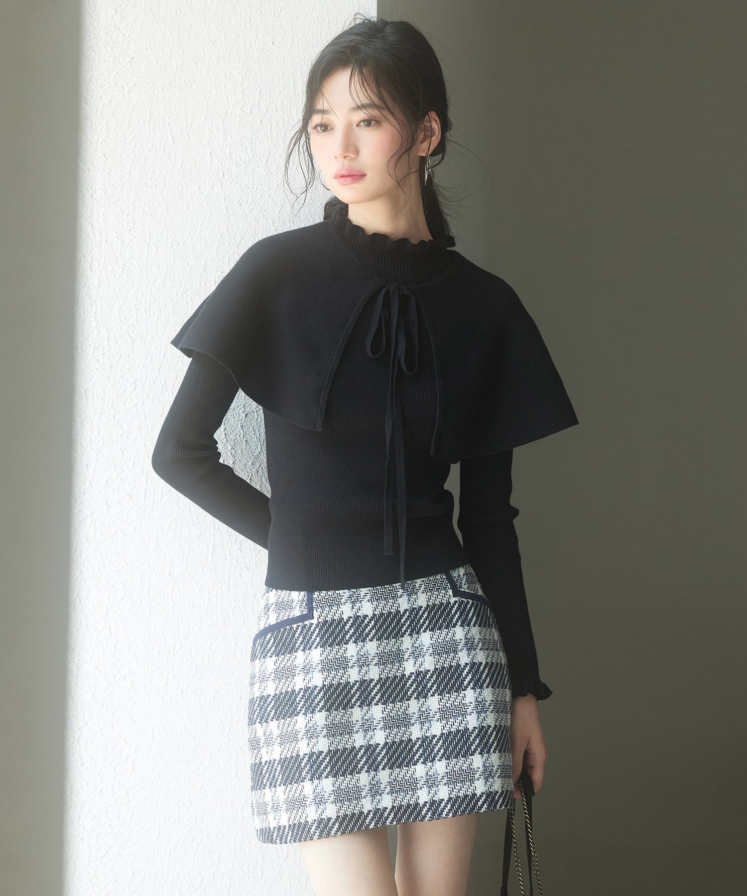 ケープカラーボレロとニット2点セットsdp8006 ブラック