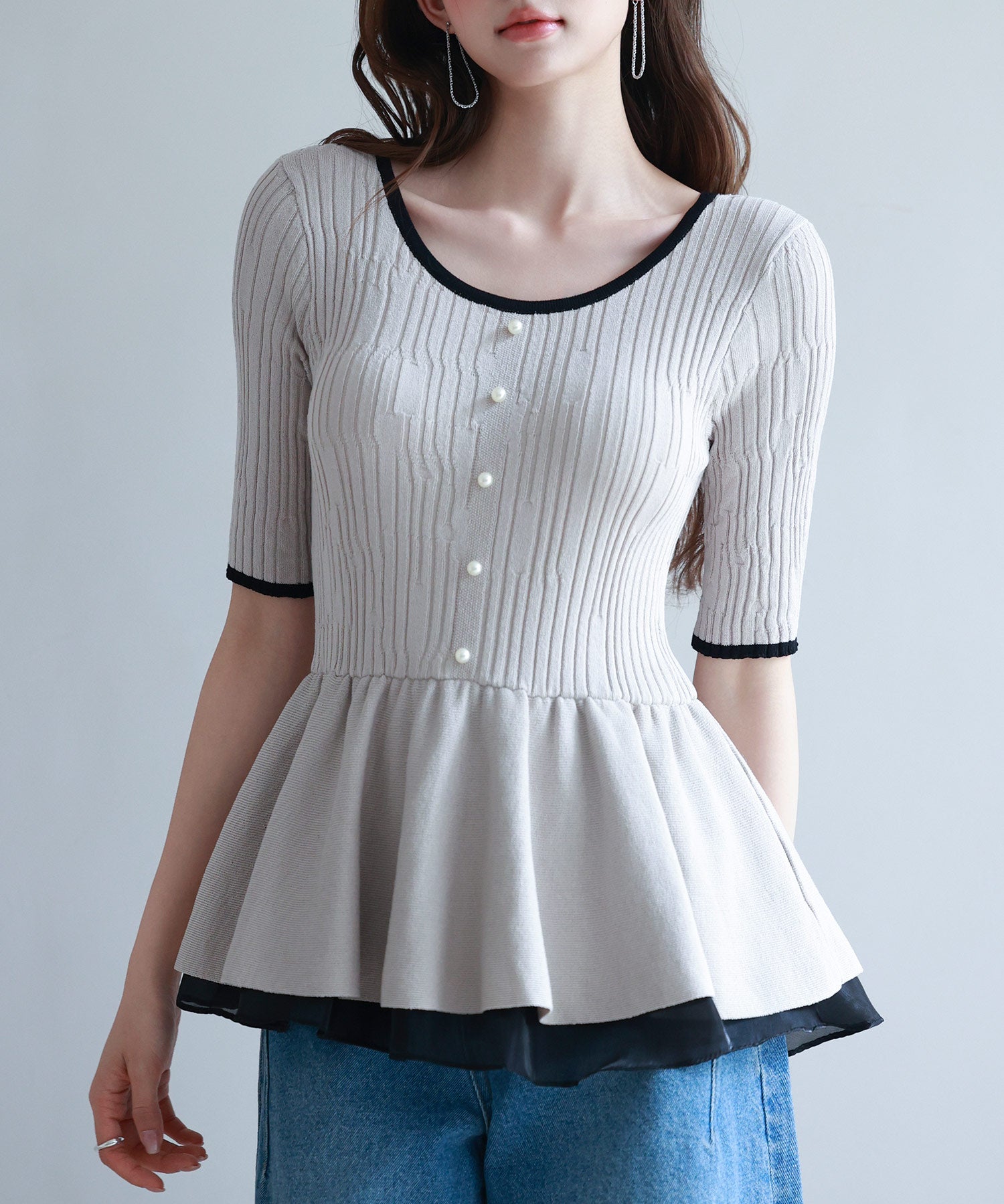 異素材レイヤードニットプルオーバーsdp8008b ベージュ