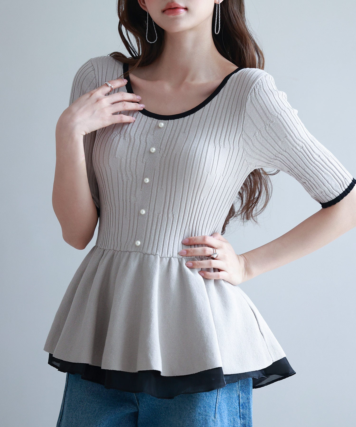 異素材レイヤードニットプルオーバーsdp8008b ベージュ