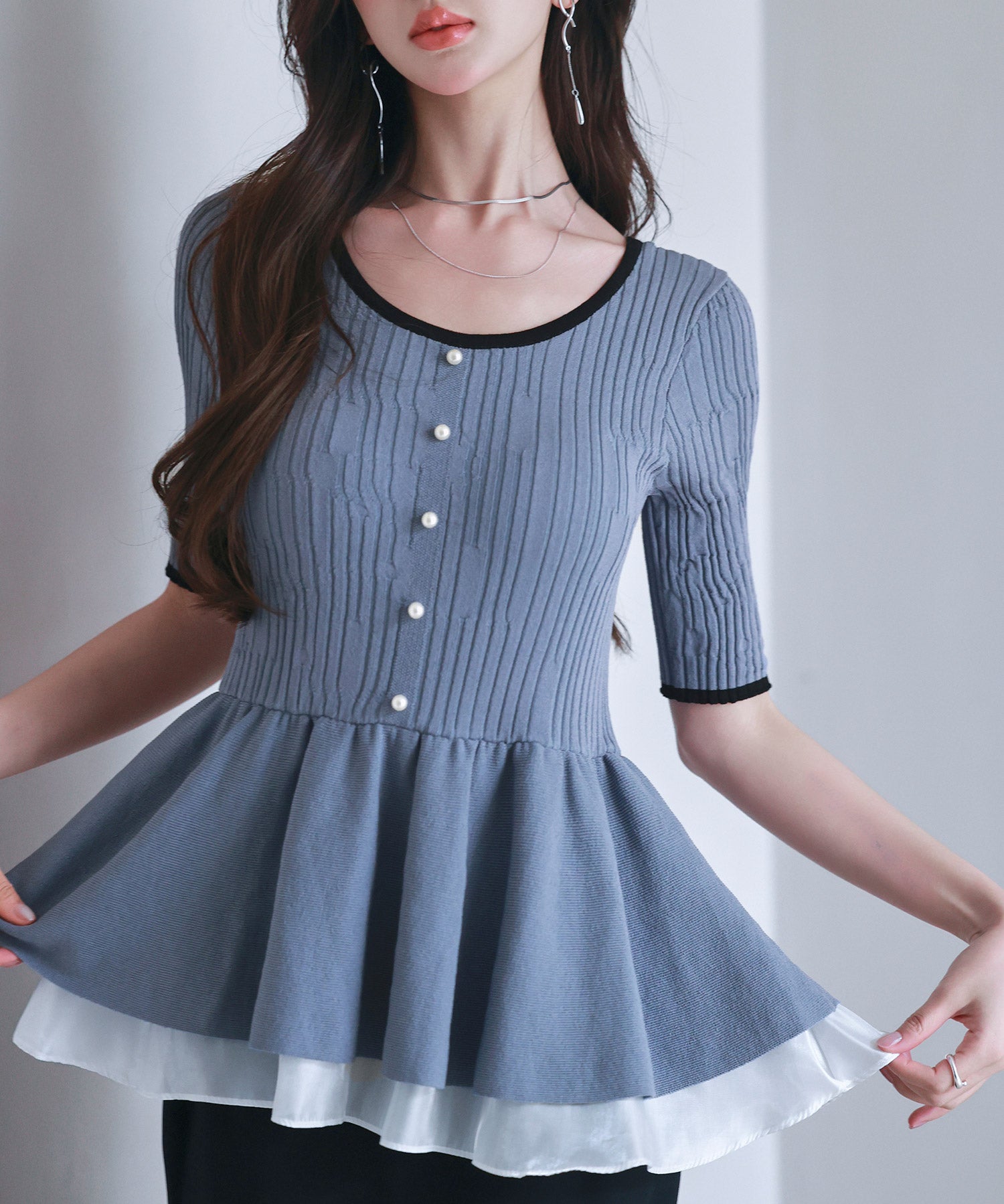 異素材レイヤードニットプルオーバーsdp8008b ブルーグレー