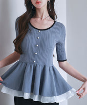 異素材レイヤードニットプルオーバーsdp8008b ブルーグレー