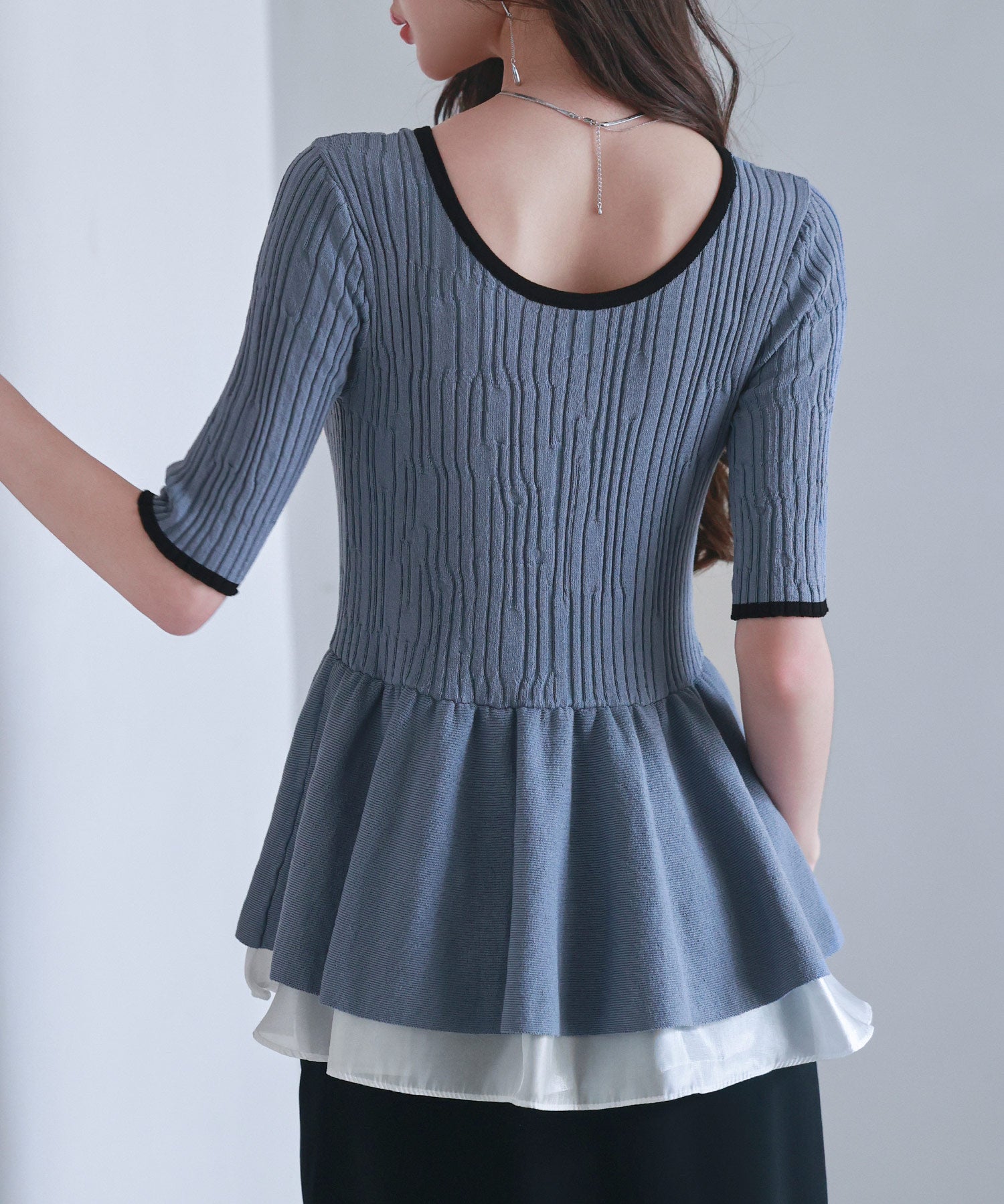 異素材レイヤードニットプルオーバーsdp8008b ブルーグレー