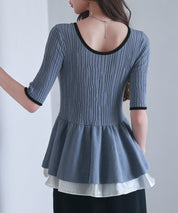 異素材レイヤードニットプルオーバーsdp8008b ブルーグレー