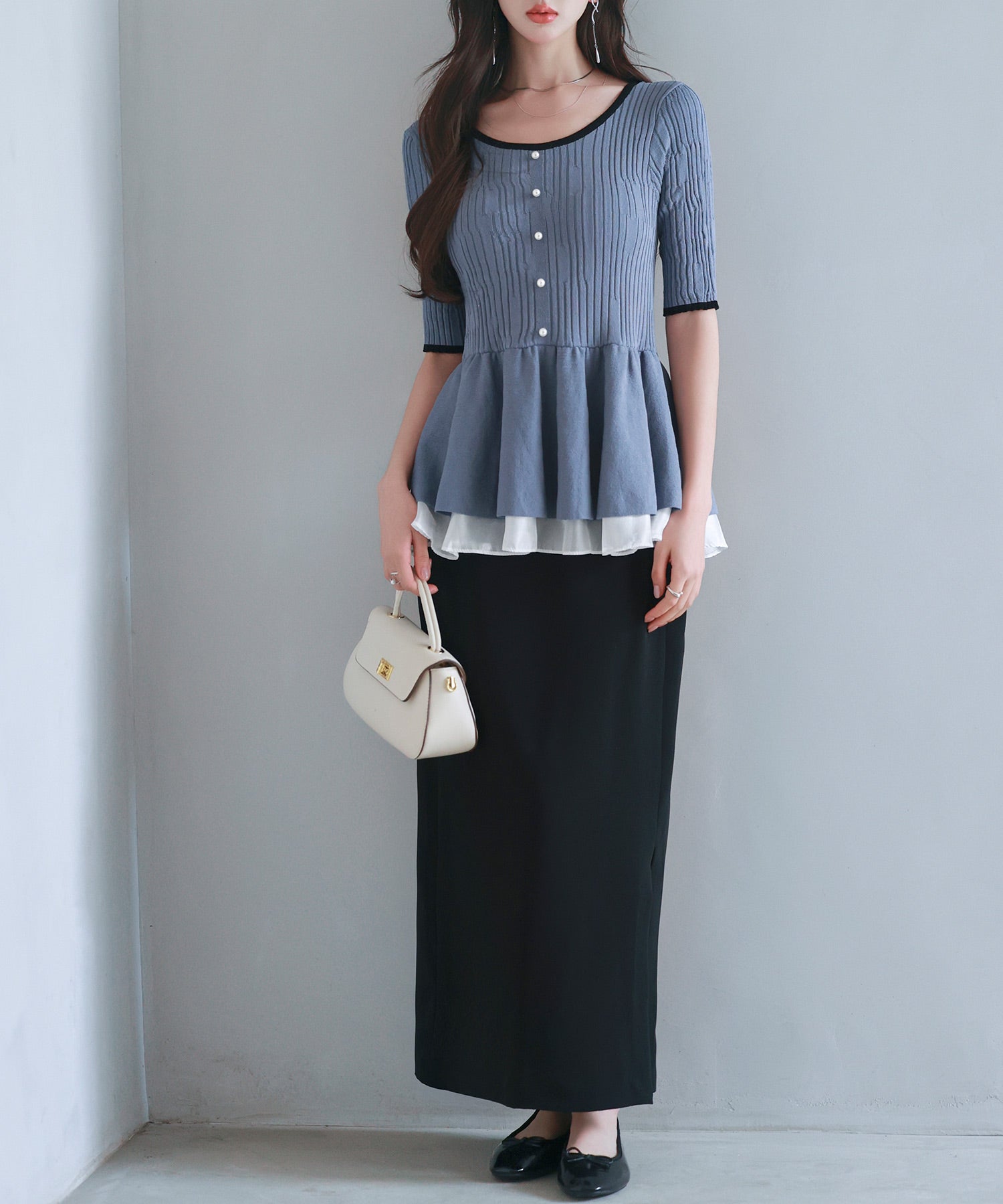 異素材レイヤードニットプルオーバーsdp8008b ブルーグレー