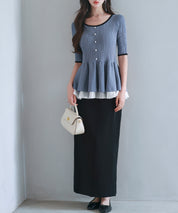 異素材レイヤードニットプルオーバーsdp8008b ブルーグレー