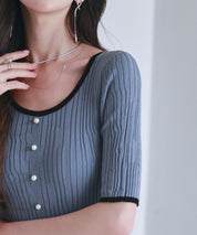 異素材レイヤードニットプルオーバーsdp8008b ブルーグレー