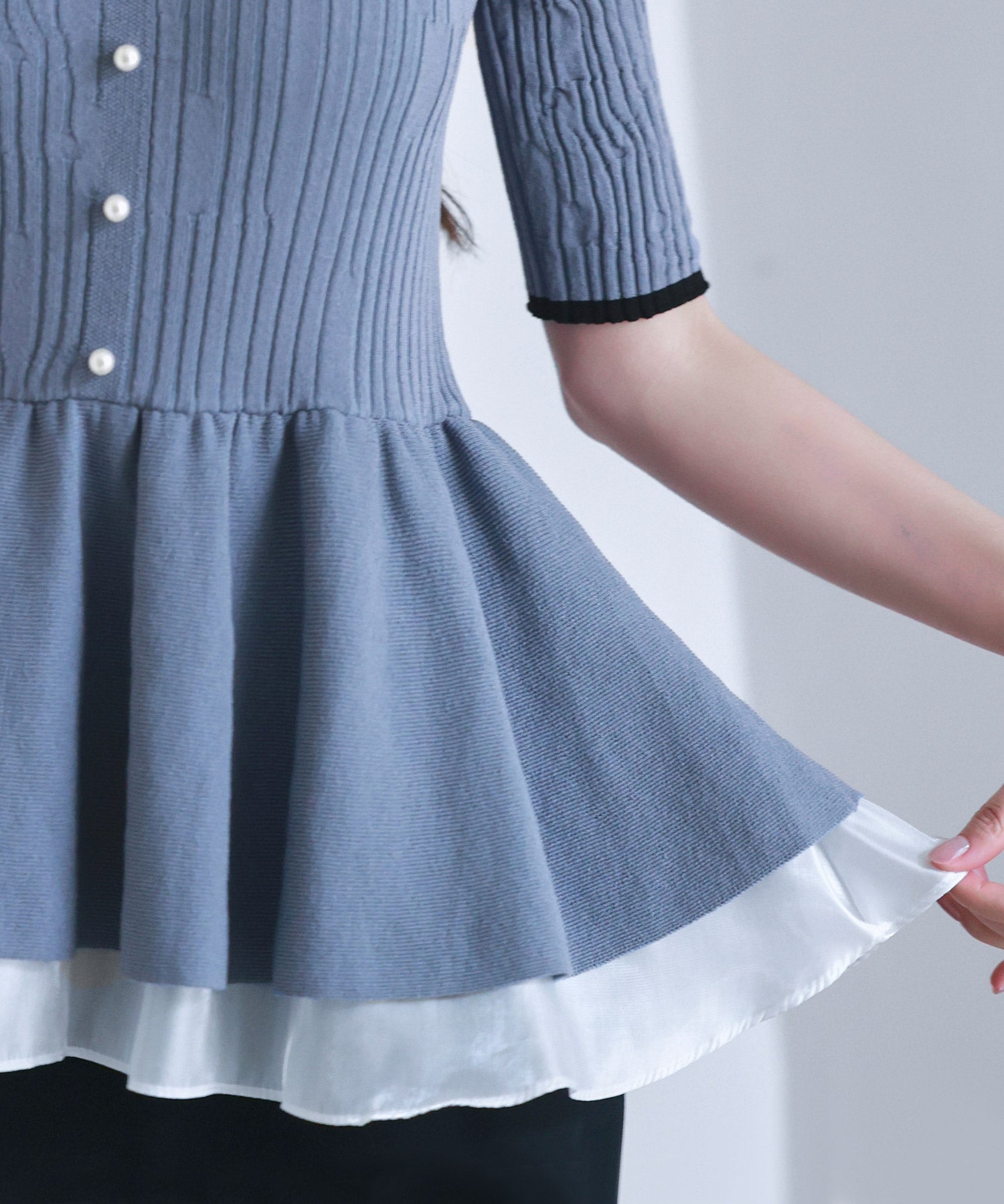 異素材レイヤードニットプルオーバーsdp8008b ブルーグレー