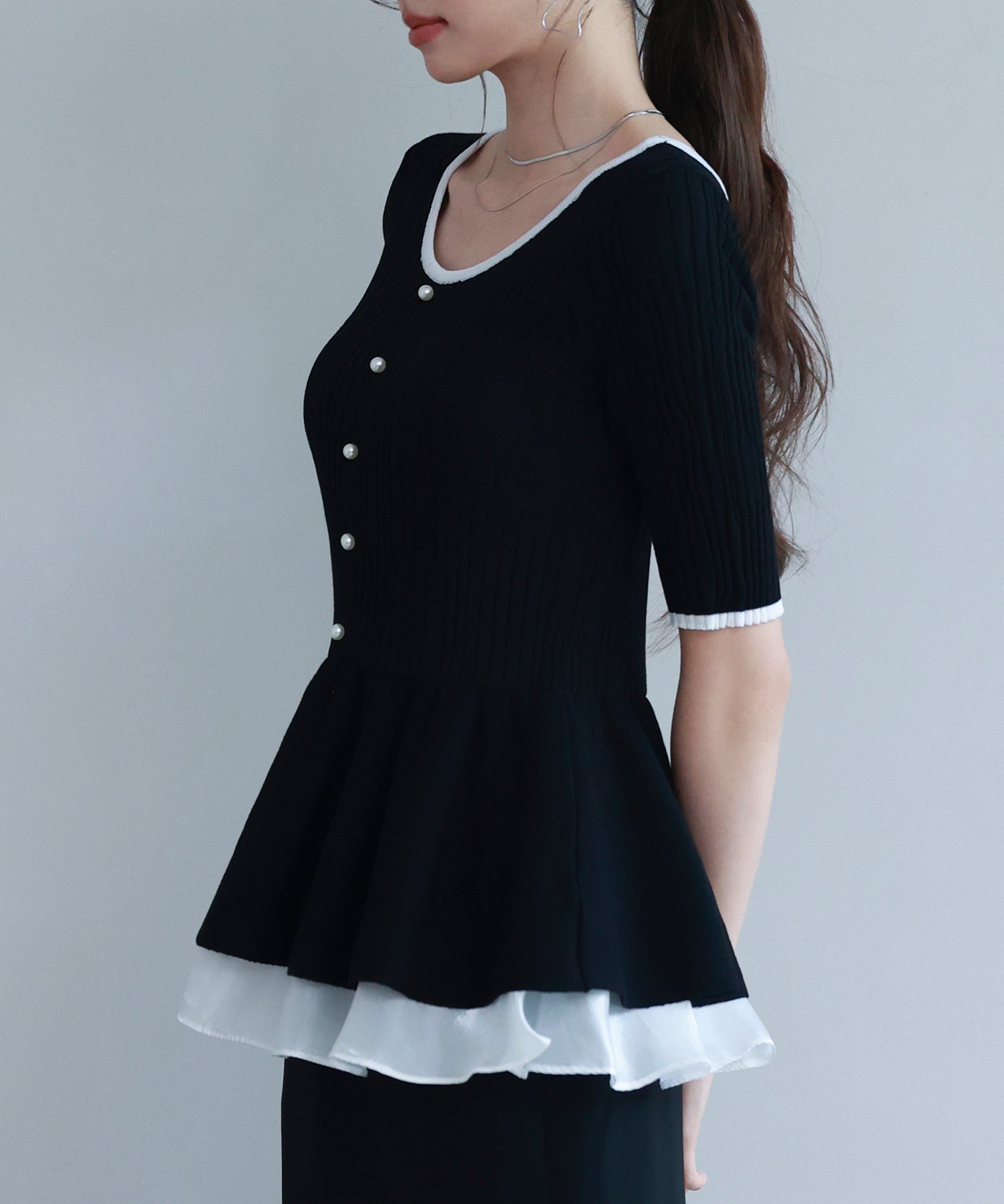 異素材レイヤードニットプルオーバーsdp8008b ブラック