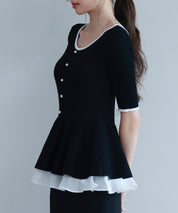 異素材レイヤードニットプルオーバーsdp8008b ブラック